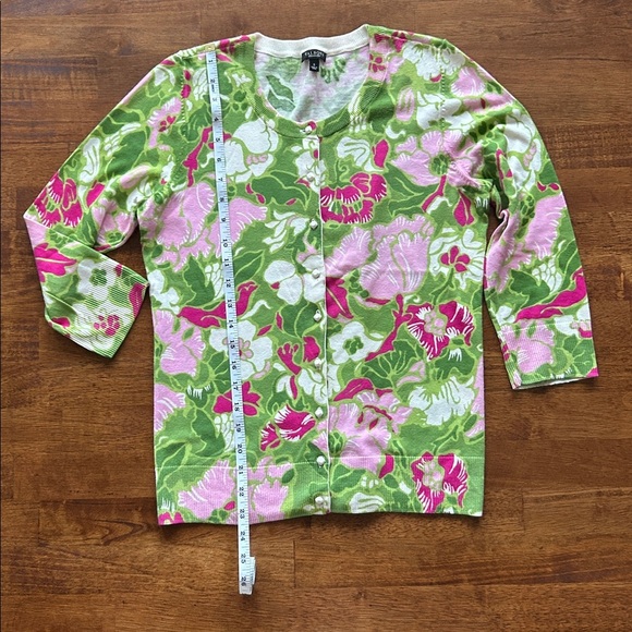 Talbots floral print women’s cardigan quarter length sleeve green pink size S - Picture 2 of 7